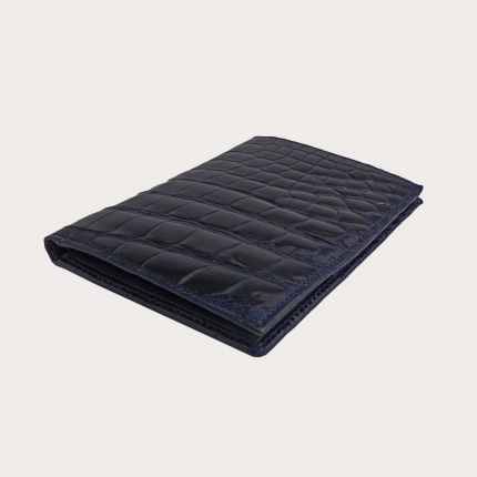 Genuine crocodile leather blue vertical wallet