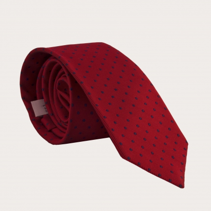 Cravatta in seta, rosso con pois blu