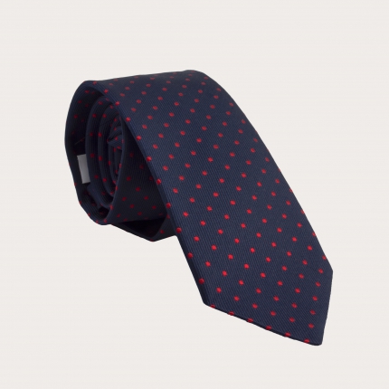 Cravatta in seta, blu con pois rossi