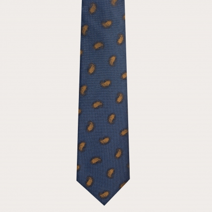 Silk necktie, blue with faded paisley pattern