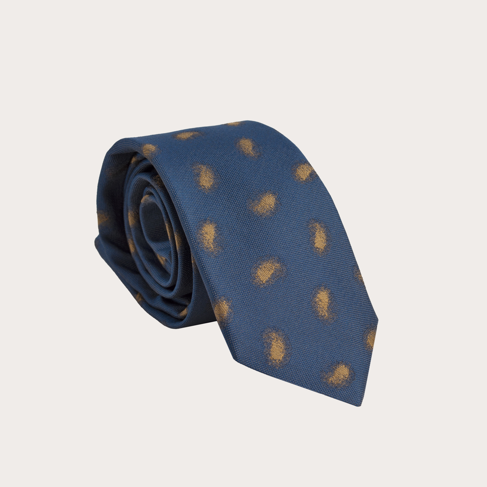 Cravate en soie, bleu avec motif cachemire délavé