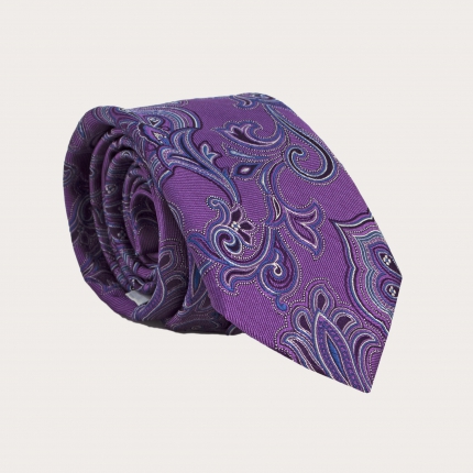 Silk necktie, purple floral paisley pattern