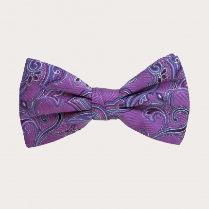 Silk bow tie, purple floral paisley pattern