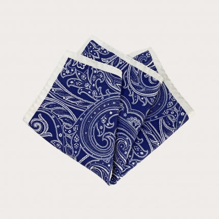 Pocket square printed silk paisley blue