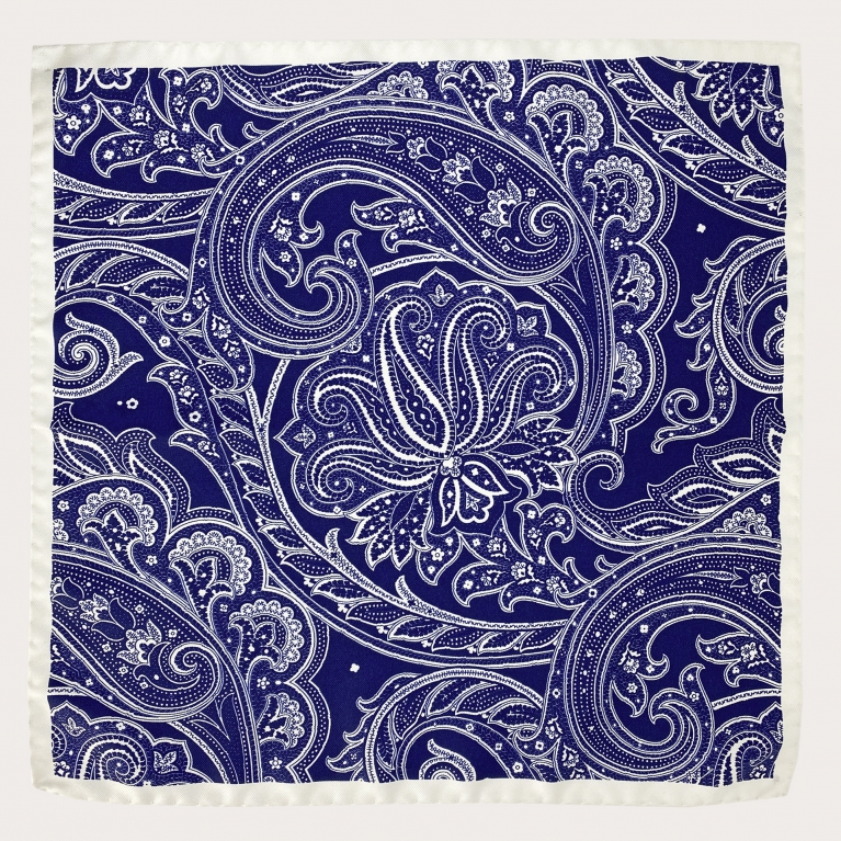 Pochette homme soie paisley bleues