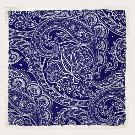 Pañuelo de bolsillo azul paisley en seda