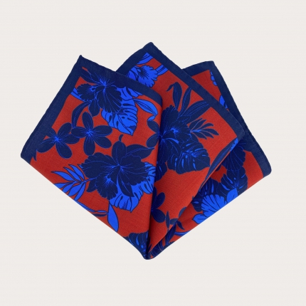 Pocket square printed wool flower blue
