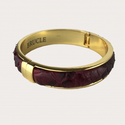 Woman bracelet in buffered python leather, wine