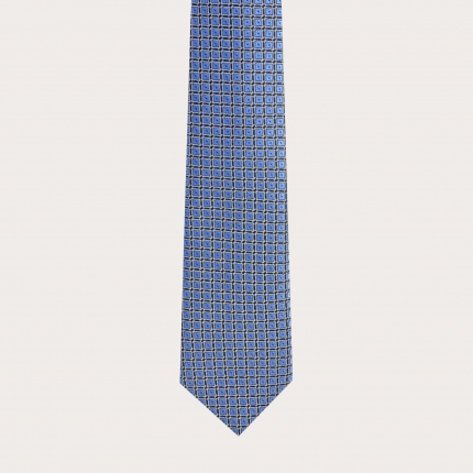 Corbata de seda azul con estampado de rombos