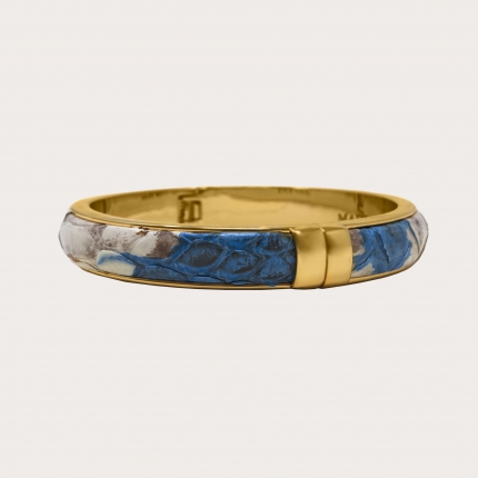 Bracelet femme en cuir de python tamponné, bleu et blanc