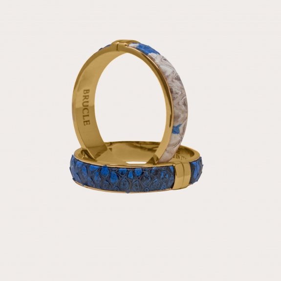 BRUCLE Bracelet femme en cuir de python tamponné, bleu et blanc