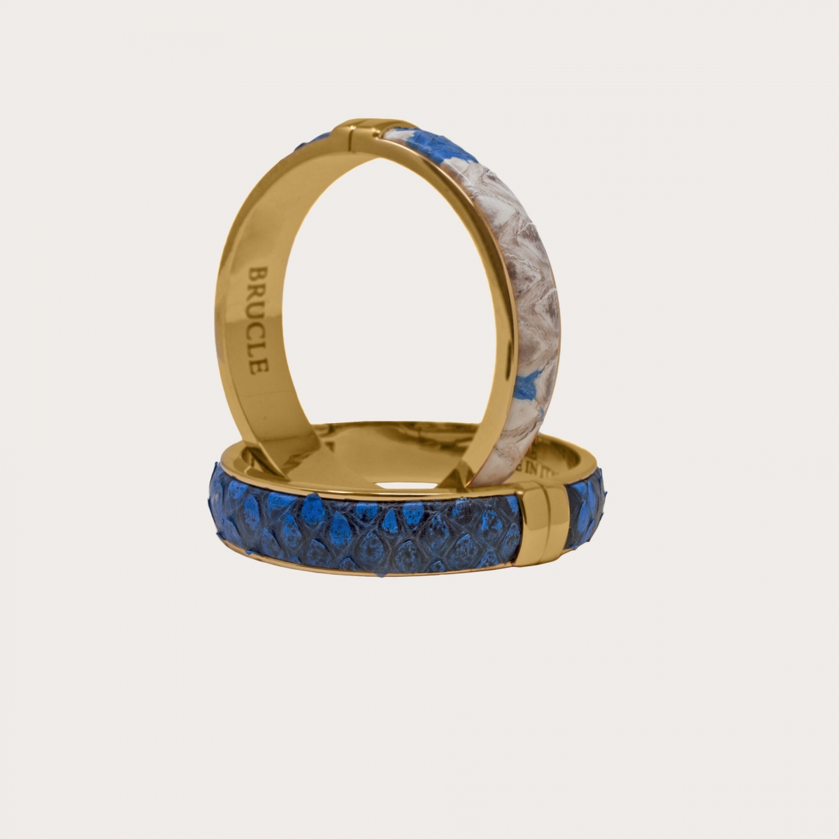 BRULE Damenarmband aus gepuffertem Pythonleder, blau und weiß