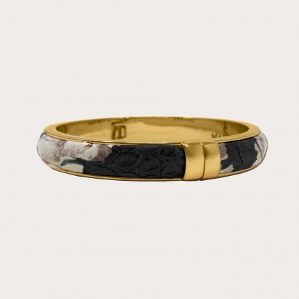 Women's bracelet in buffered python leather, black and white
