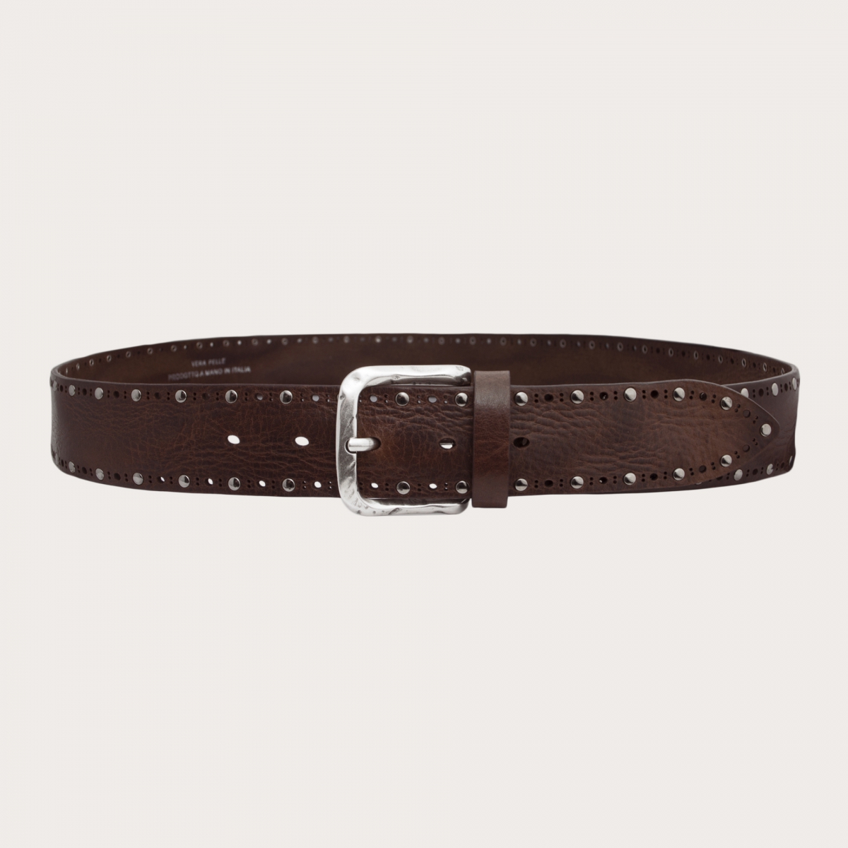 BRUCLE Raw cut leather belt with studs, brown