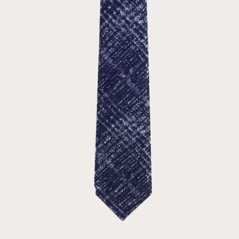 Corbata sin forro en lana y seda, tartán azul y celeste