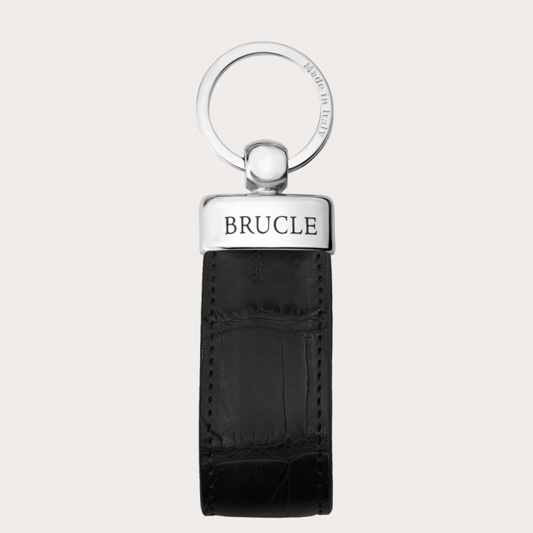 Porte clés noir en cuir crocodile
