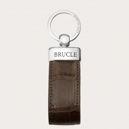 Classical key-ring genuin crocodile leather dark brown