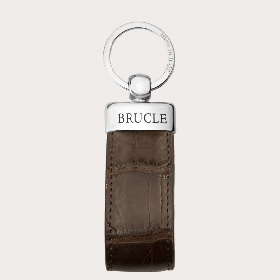 Porte clés brun foncé en cuir crocodile