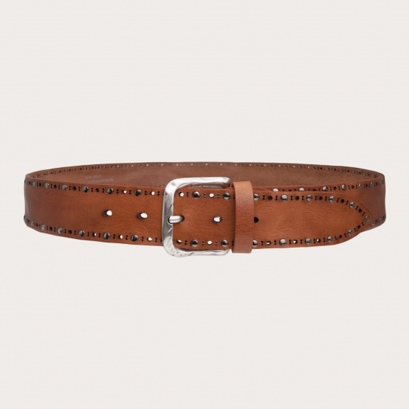 Cinturón de piel con tachuelas, marrón