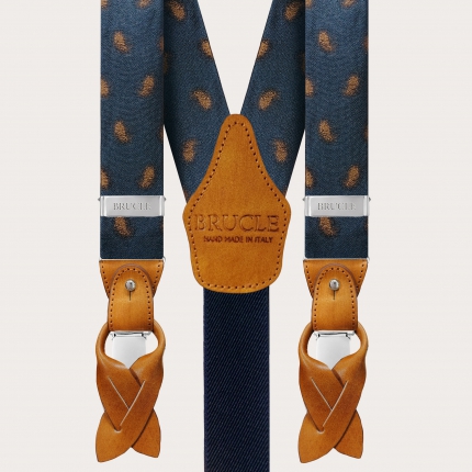 Bretelles larges en soie, bleu avec motif cachemire délavé