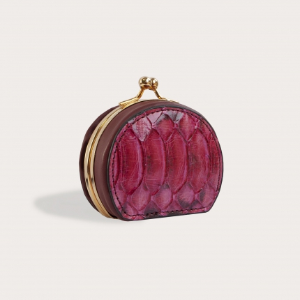 Coin purse in back cut python leather, cyclamen