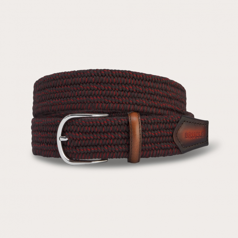 Cinturón trenzado elástico marrón y rojo de lana
