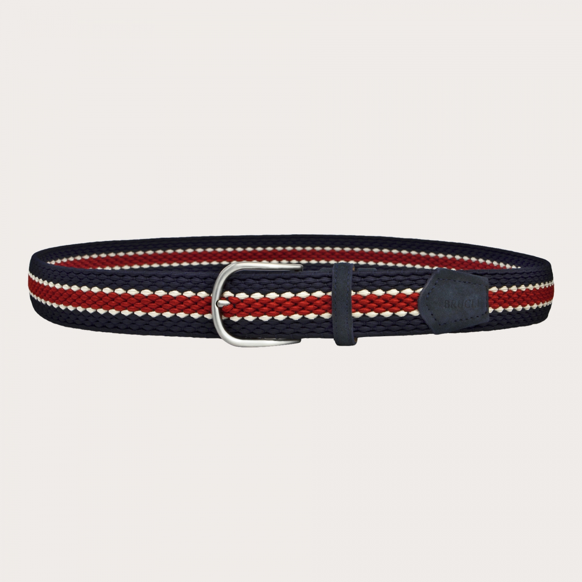 BRUCLE Braided elastic blue red and white belt