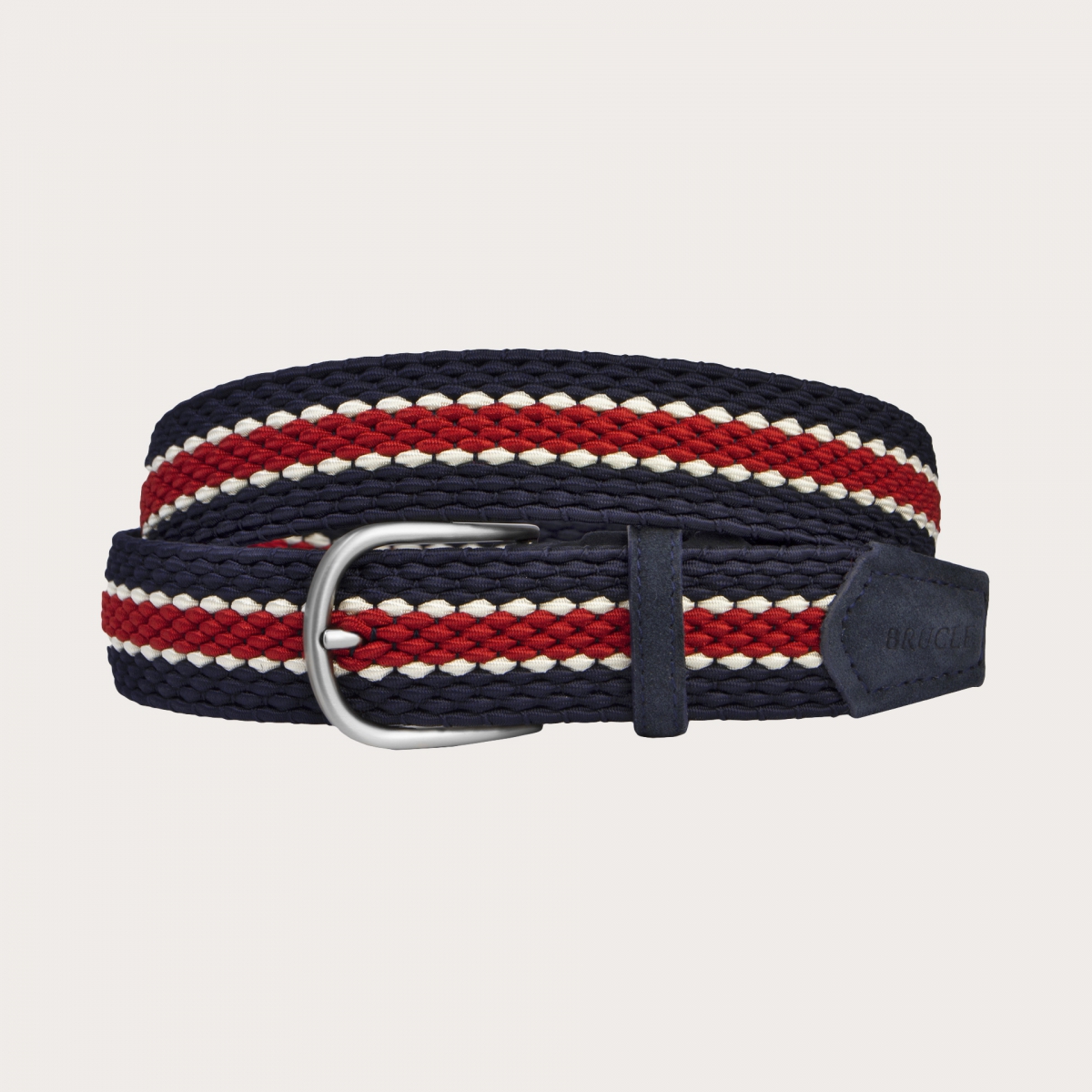 BRUCLE Braided elastic blue red and white belt