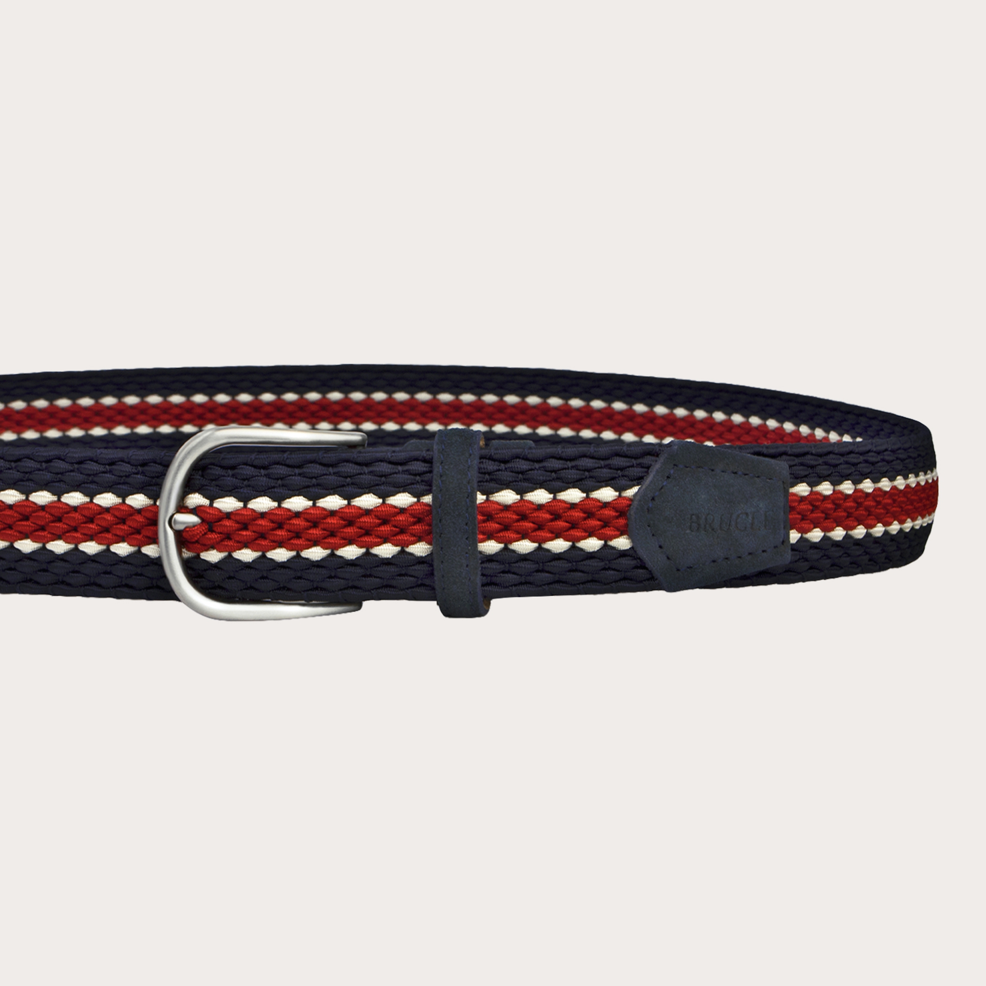 Braided elastic stretch belt, blue red and white