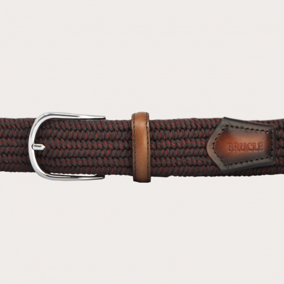 BRUCLE Cinturón trenzado elástico marrón y rojo de lana