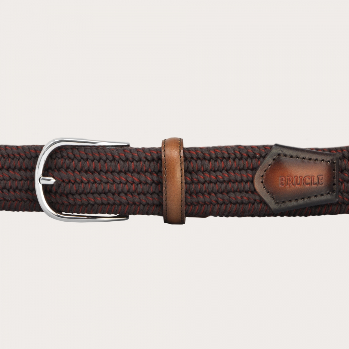 BRUCLE Cintura intrecciata elastica marrone e rossa, in lana