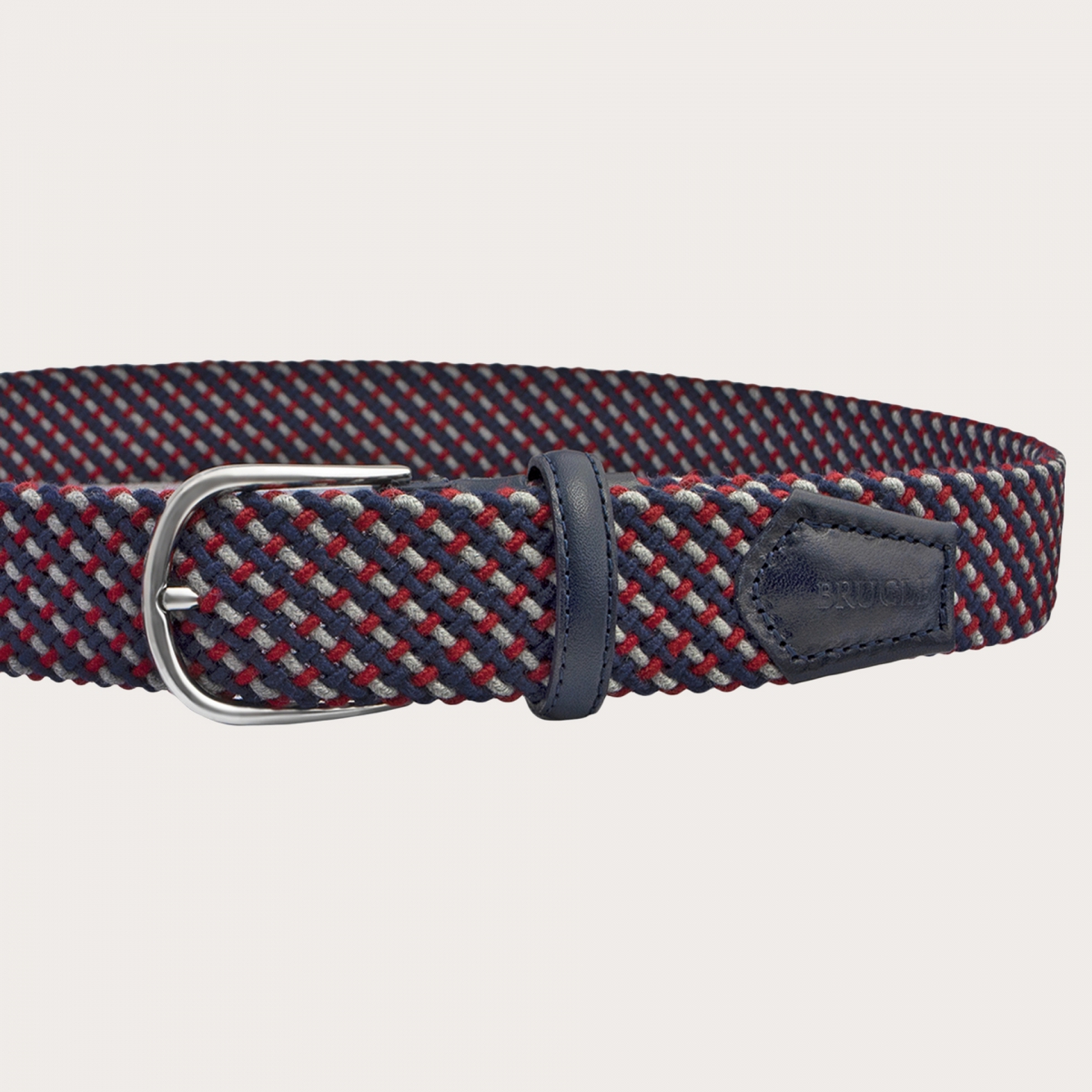 BRUCLE Cintura intrecciata elastica in lana blu rossa e grigia