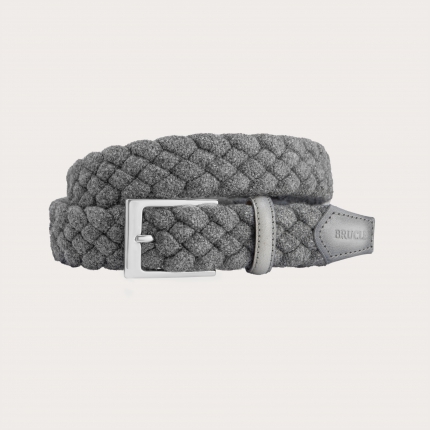 Cinturón de lana trenzada elástica, gris con cuero sombreado