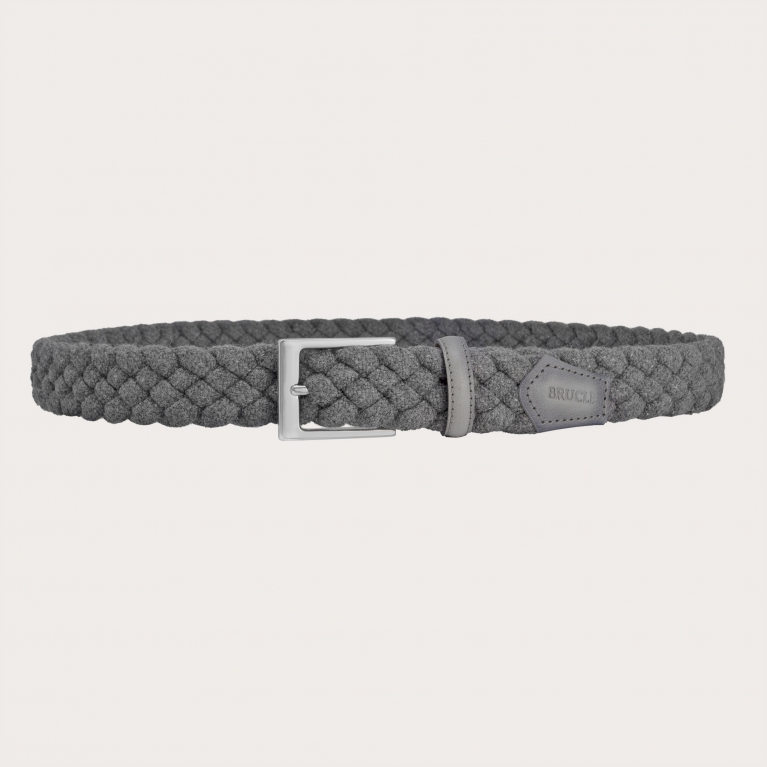 Cinturón de lana trenzada elástica, gris con cuero sombreado