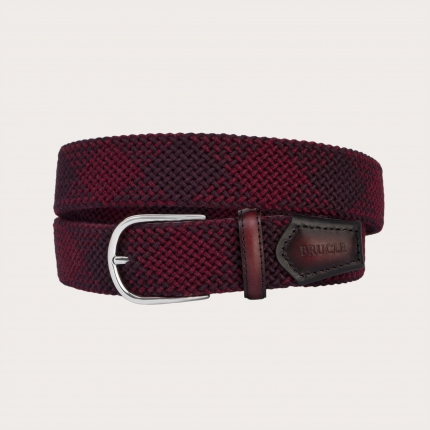 Cintura intrecciata elastica in lana bordeaux con pelle sfumata rossa