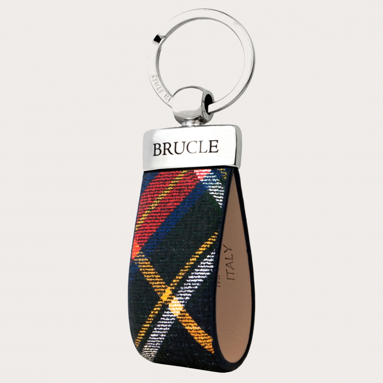 Genuine tartan Leather keychain green red