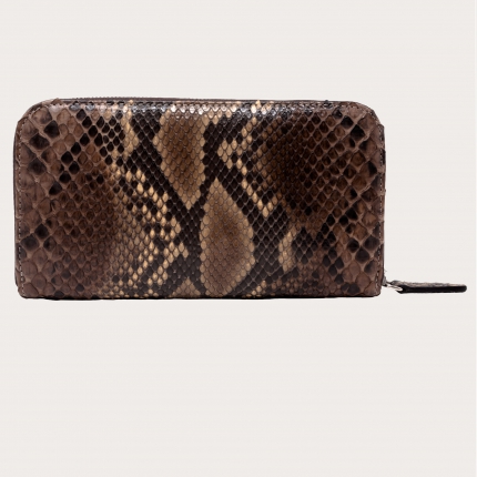 Women's python Leather Zip Around Wallet brown