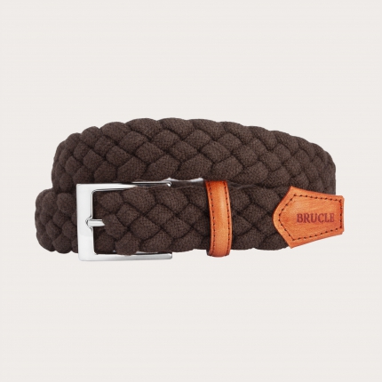 Cintura intrecciata elastica in lana, marrone con pelle sfumata