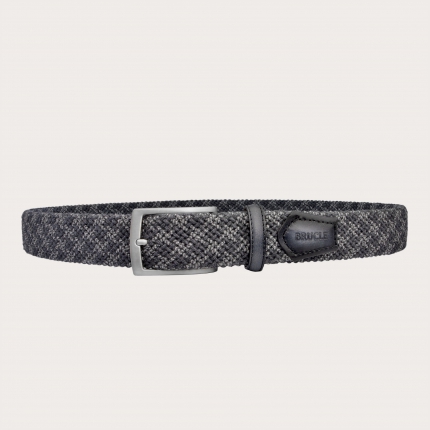 Elastic tubular belt in wool, grey with shaded leather