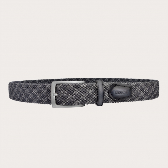 BRUCLE Elastic tubular belt in wool, grey with shaded leather