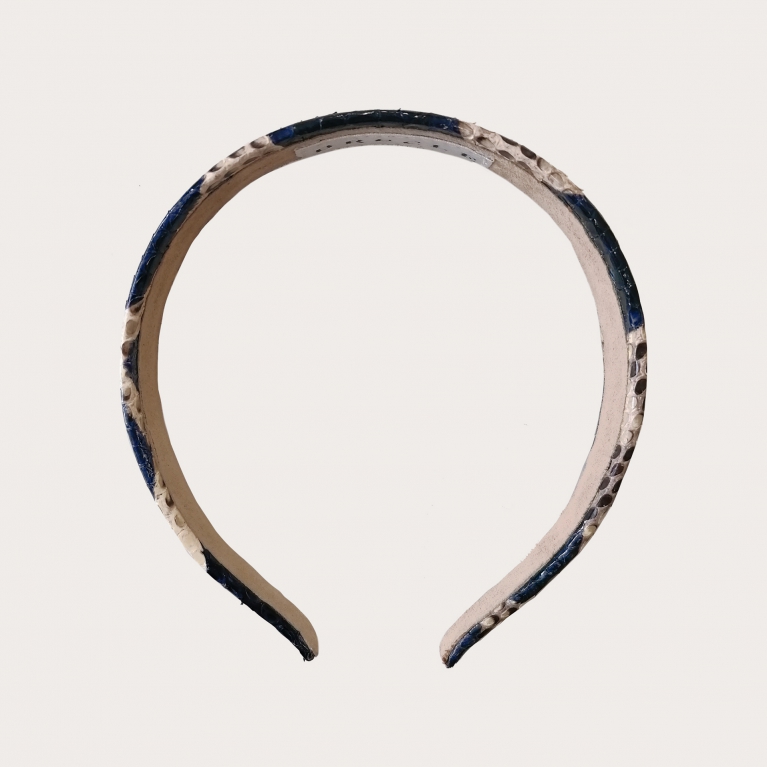 Hand-buffered python leather headband, turquoise
