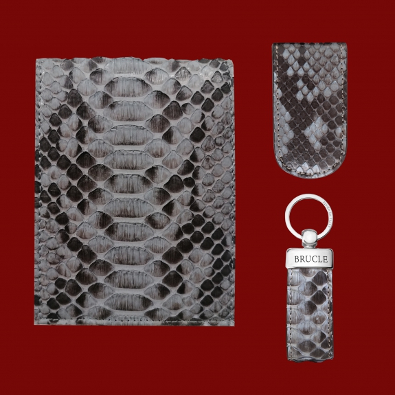 BRUCLE Special "Smoky Christmas" set, wallet, key ring and money clip in dusty blue python