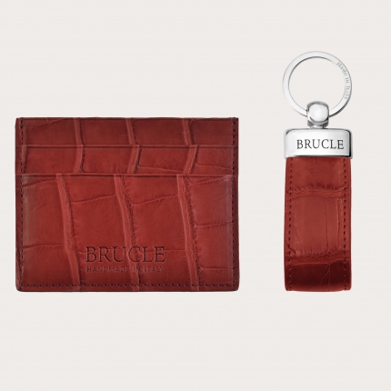 BRUCLE Set de Noël "Christmas Luxury", porte-cartes et porte-clés en alligator rouge