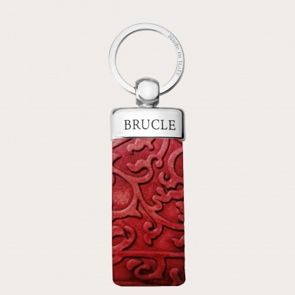 Schlüsselanhänger aus echtem Leder mit Blumendruck, rot