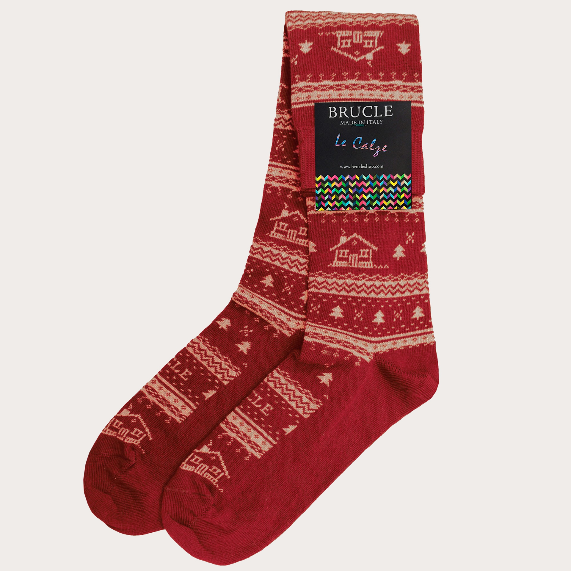 BRUCLE Warm socks, red Christmas pattern