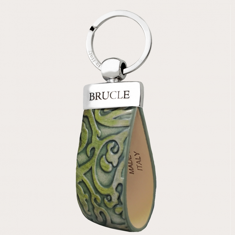 Porte clés vert imprimé motif floral