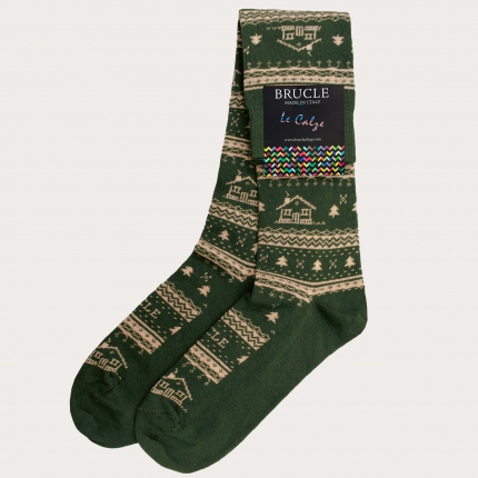 Warm socks, green Christmas pattern