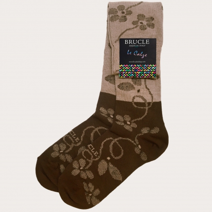 Warm women's socks, brown with flowers