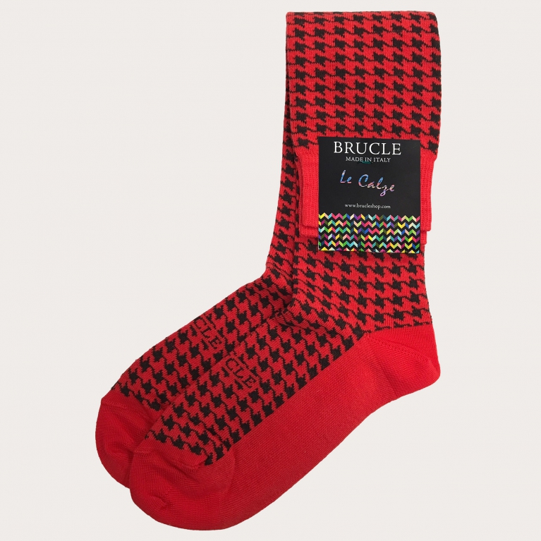 Warm women's socks, red pied de poule