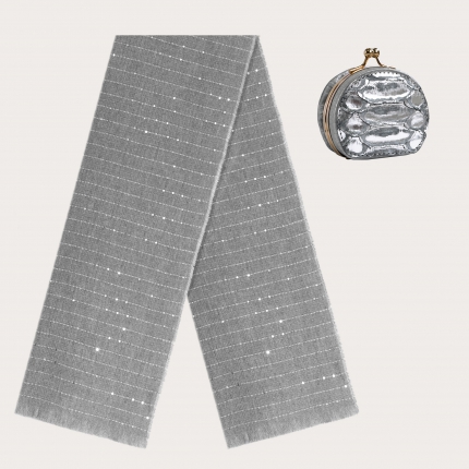 BRUCLE Set di Natale "Silver Moon", calda sciarpa in cachemire e portamonete in pitone argento